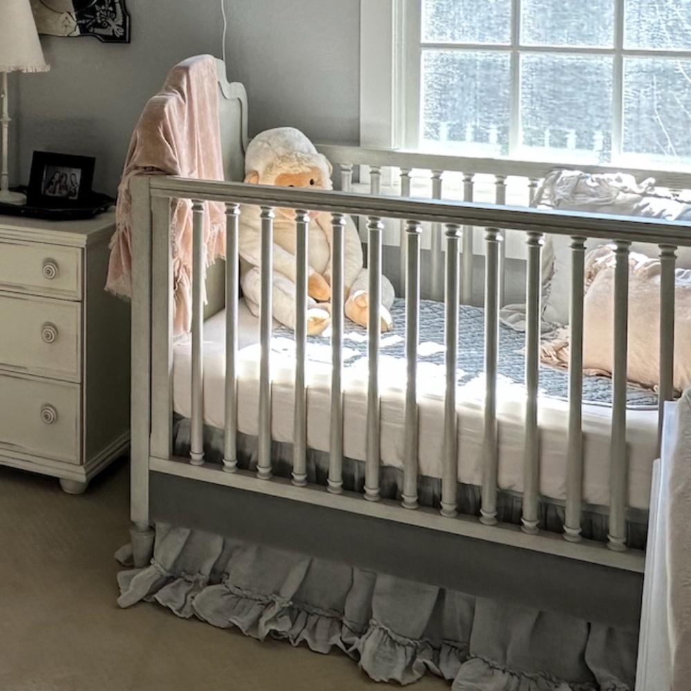 Bella Notte Linens Linen Whisper Crib Skirt Color Sterling (grey)